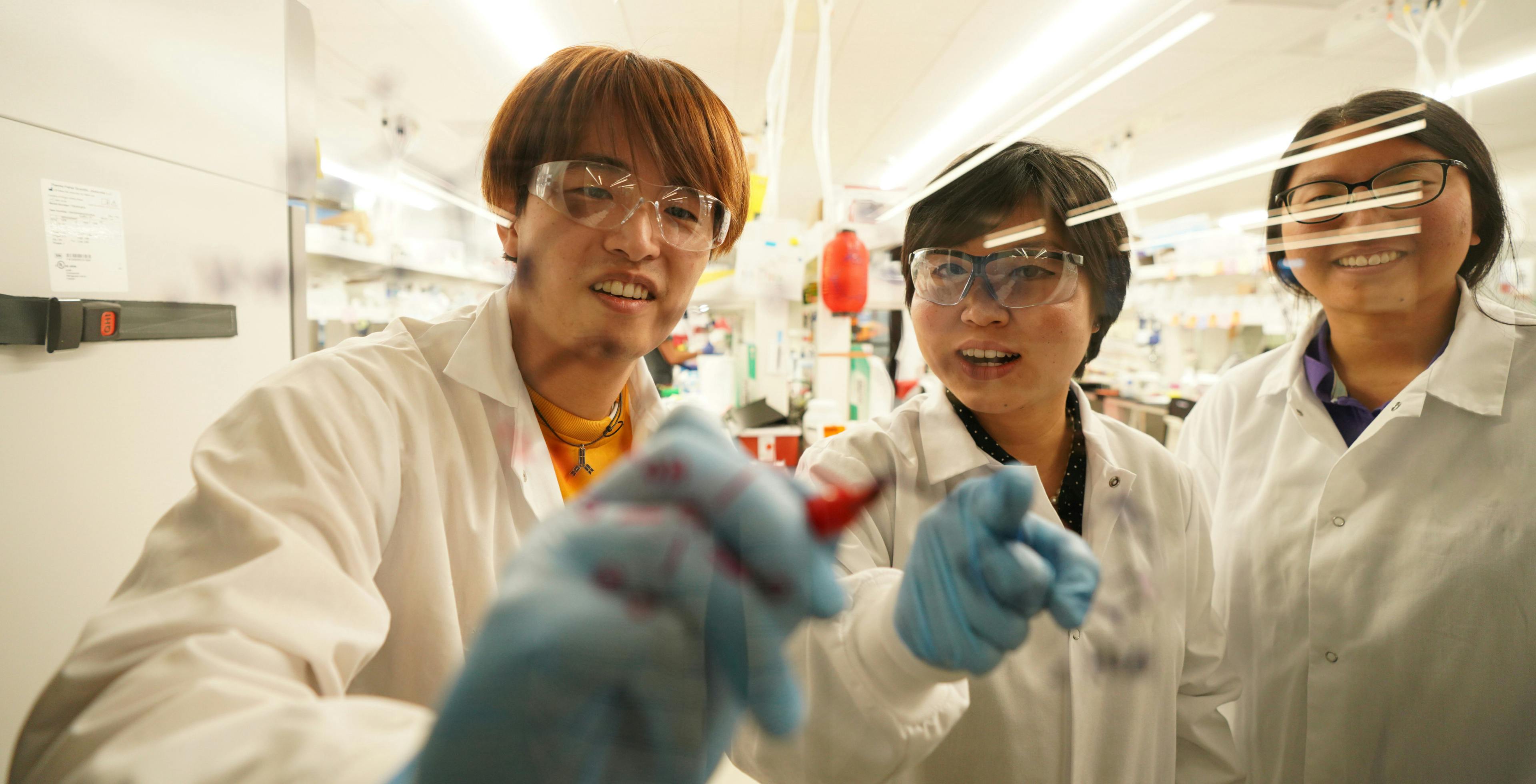 Professor Lingyin Li in lab with students